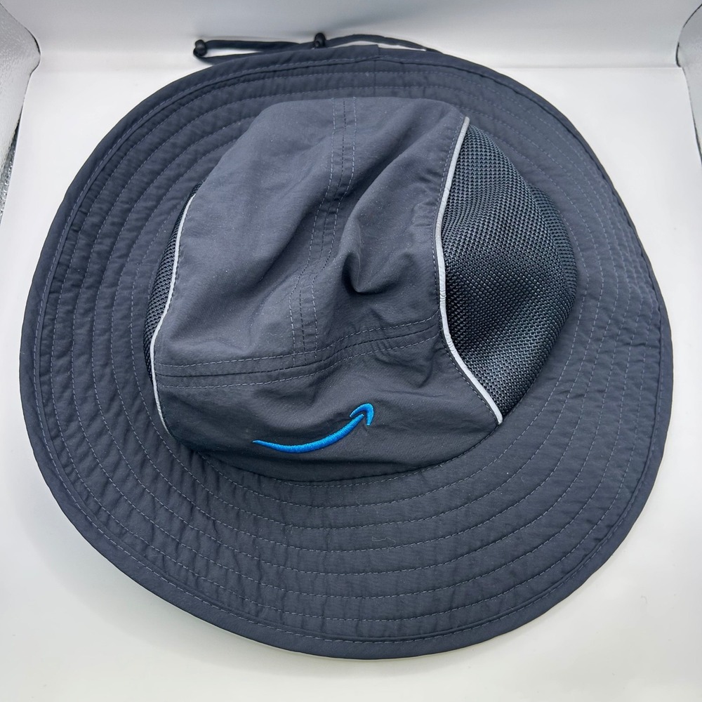 Amazon Luly Yang Employee Sun Hat Grey Blue Wide Brim Mesh Vent Adjustable OSFM